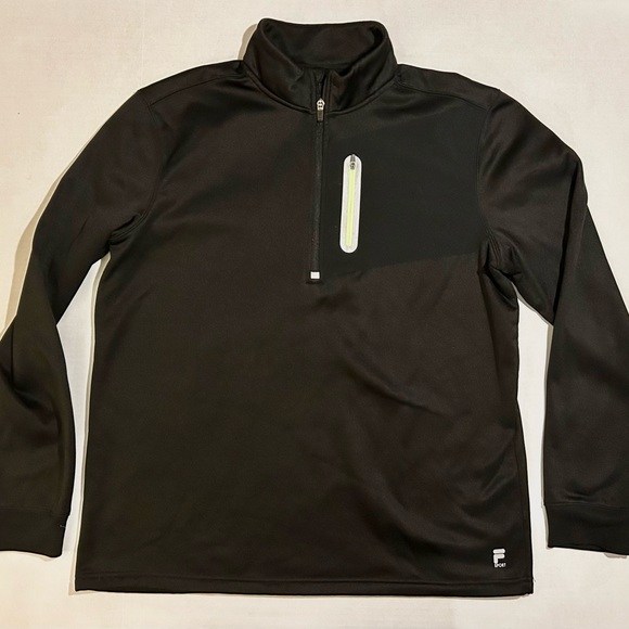 FILA Sport Performance Fleece Pullover Sweatshirt Quarter Zip Men's XL Black - Picture 1 of 5